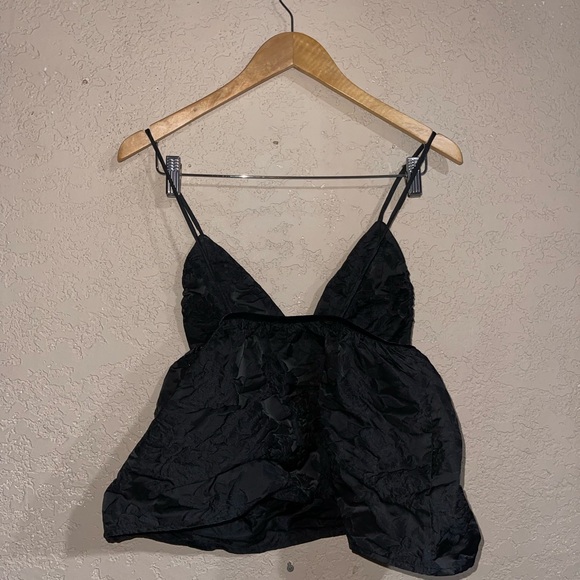 GANNI | NWT! BLACK BOTANICAL JACQUARD STRAP TOP SIZE: 38/6 - Picture 3 of 6